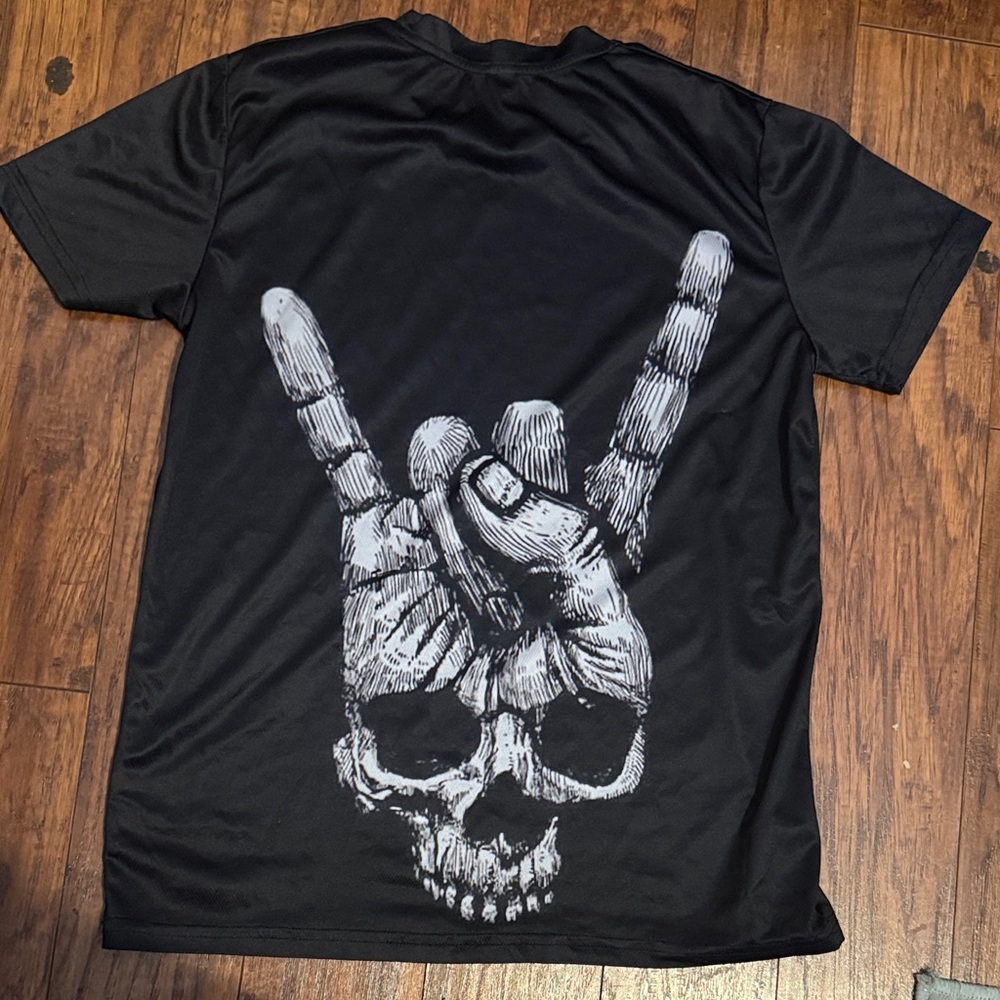 Skull Hand Sign Of The Horns T Shirt Heavy Metal Rock N Roll Band Tattoo Tee